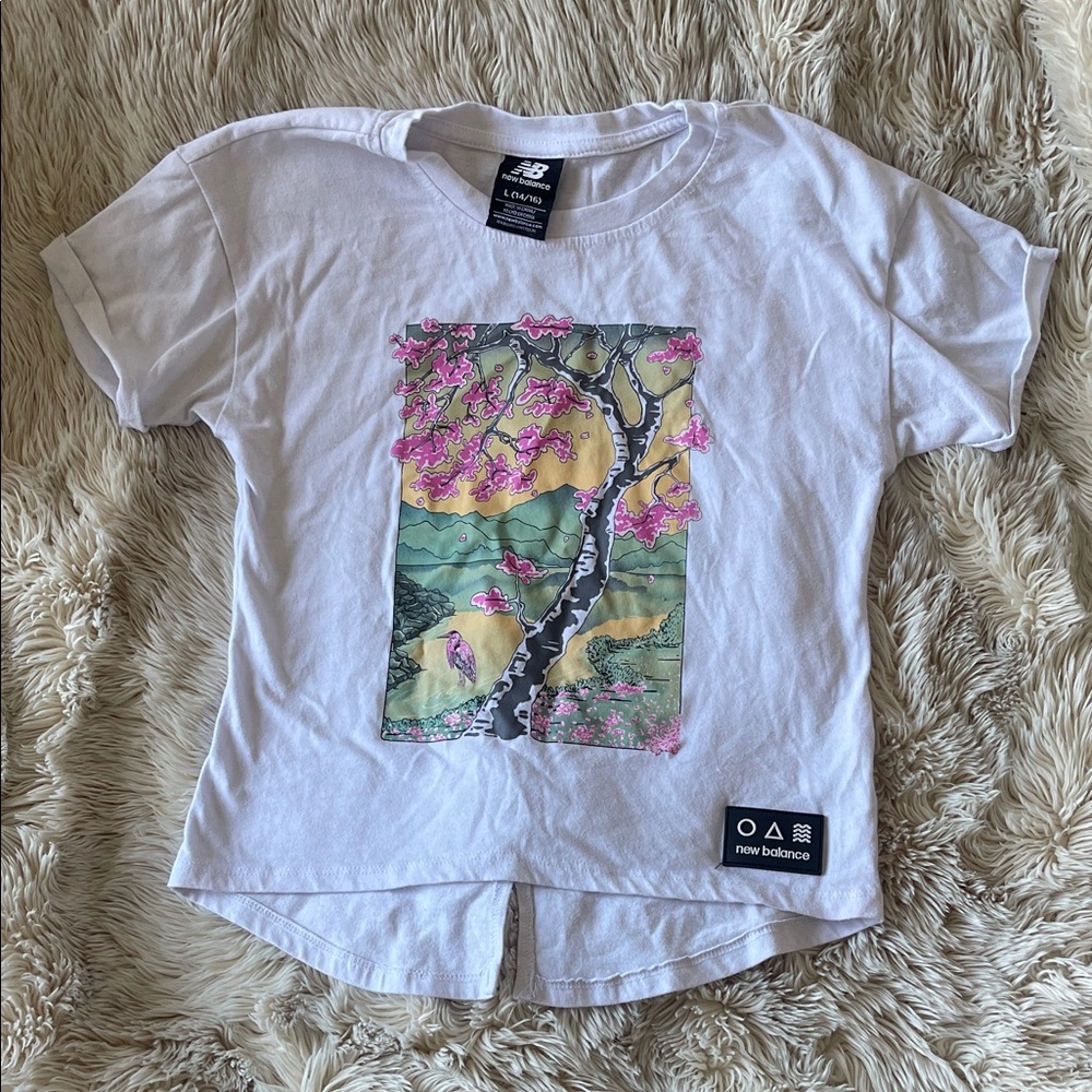 New Balance Kids White Tee with Cherry Blossom (Size L: 14-16y)